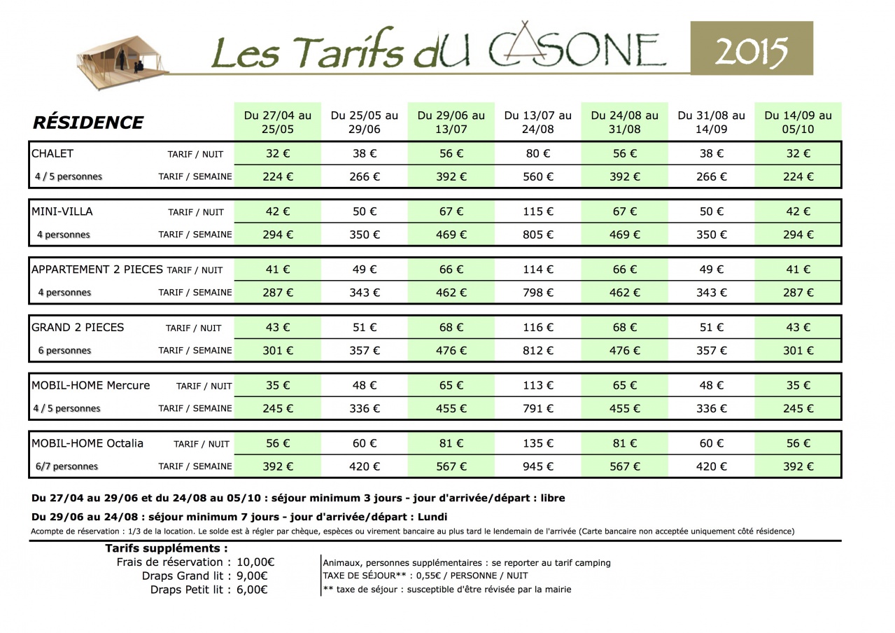 tarifs 2015 locations